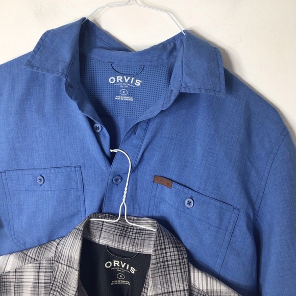 2 bundle lot Orvis button up shirts men small blue black - Picture 2 of 11